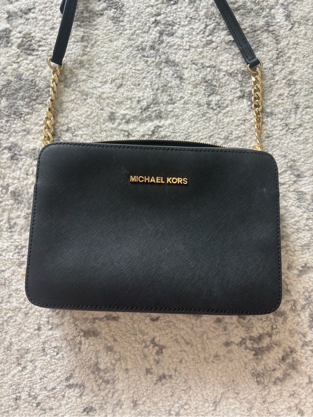 Michael Kors Black Crossbody with Gold Chain Accent